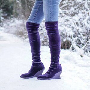 John Fluevog The Munchies Boot in Purple Velvet